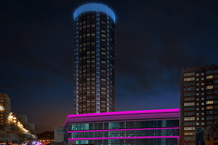 Архитектурное освещение жилого здания Тополиная Аллея