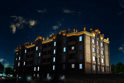 Архитектурное освещение жилого здания Корсаков