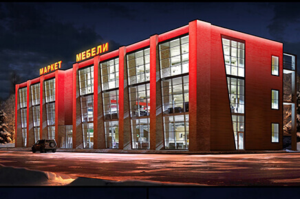 Архитектурное освещение торгового центра Маркет Мебели